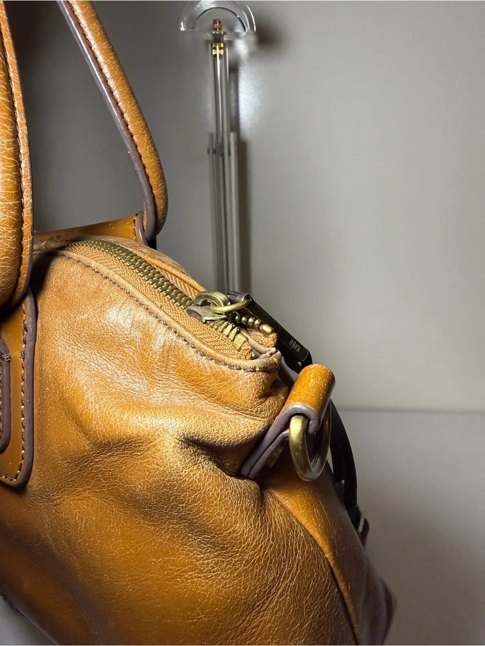 HOBO Cognac Brown Leather Satchel with Detachable Strap
